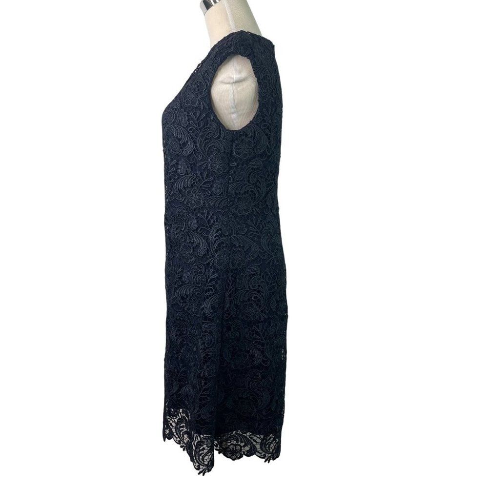 Ralph Lauren Lace Floral Sheath Dress Size 8 Navy Blue Midi Evening Elegant - Picture 4 of 11